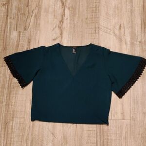 Forever 21 | Elegant Dark Green Women's Top with Lace Trim